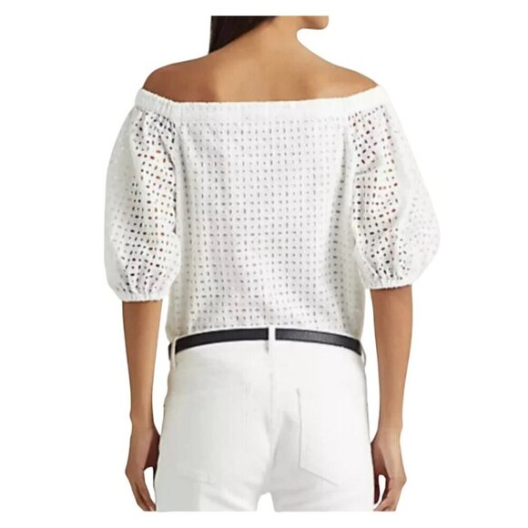 Lauren New with Tags Eyelet White Off Shoulder Blouse Ladies Size MED - Picture 2 of 11
